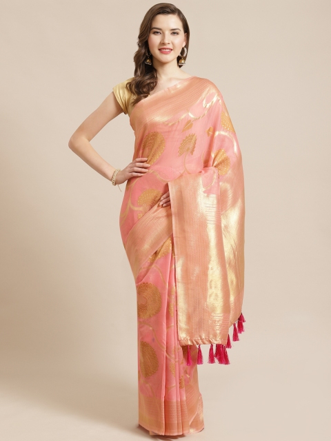 

VASTRANAND Peach-Coloured & Golden Zari Woven Design Saree