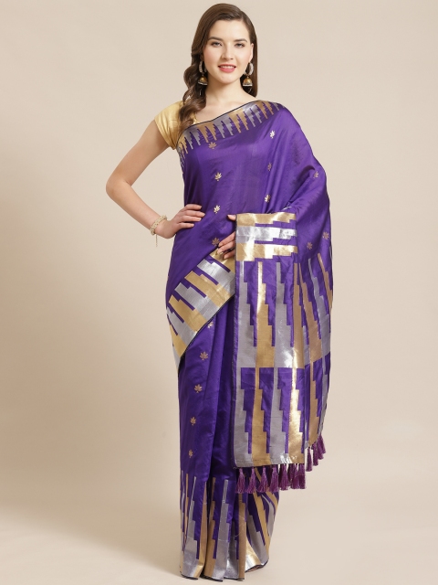 

VASTRANAND Purple & Golden Zari Woven Design Banarasi Saree