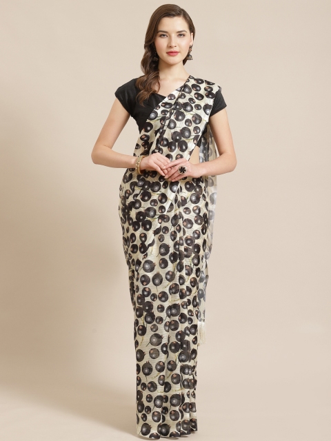 

VASTRANAND Cream-Coloured & Black Printed Saree
