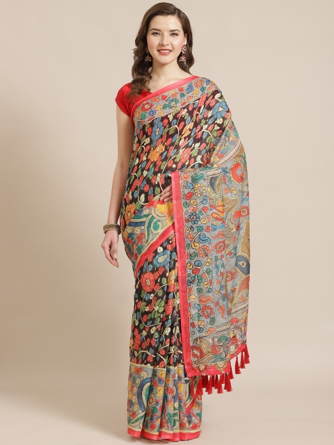 

VASTRANAND Black & Red Kalamkari Printed Saree