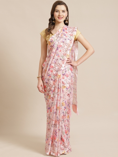

VASTRANAND Pink & Purple Floral Printed Saree