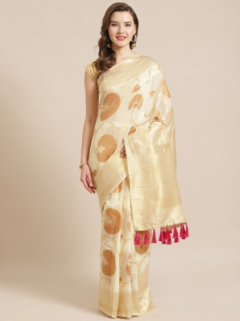 

VASTRANAND Off-White & Golden Woven Design Saree