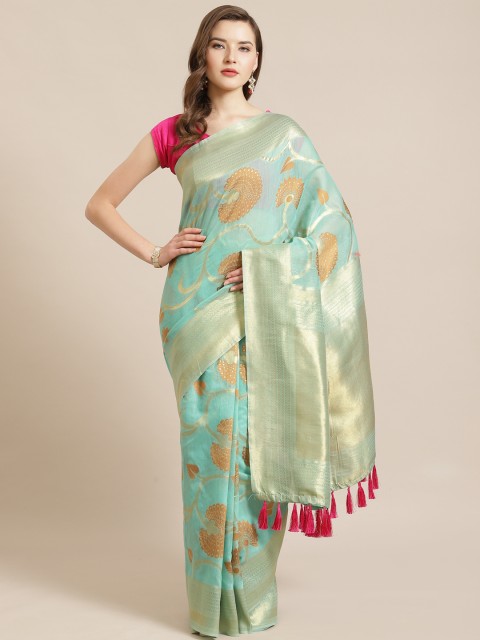 

VASTRANAND Green & Golden Zari Woven Design Saree