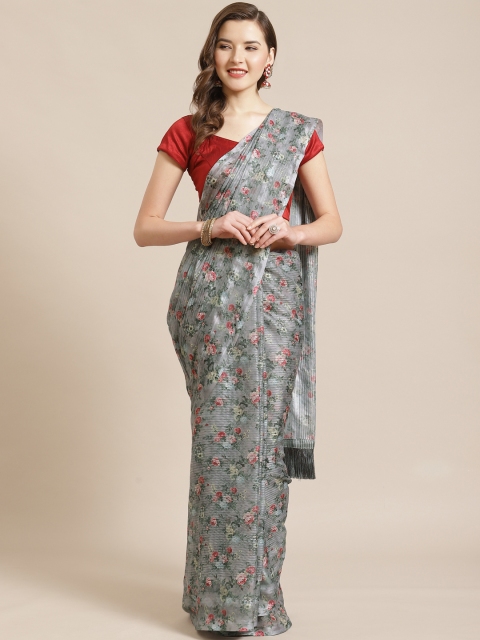 

VASTRANAND Grey & Red Floral Printed Saree