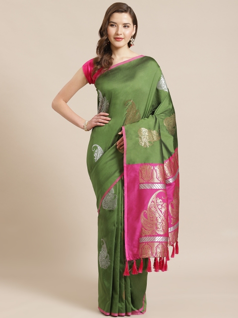 

VASTRANAND Green & Golden Woven Design Banarasi Saree