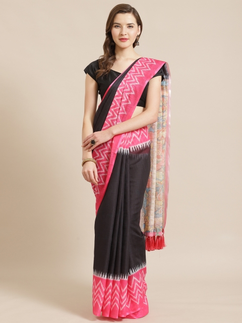 

VASTRANAND Black & Pink Solid Ikat Saree