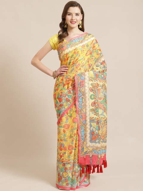

VASTRANAND Yellow & Red Kalamkari Printed Saree