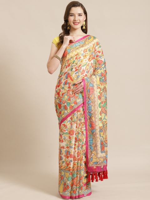 

VASTRANAND Off-White & Red Kalamkari Printed Saree