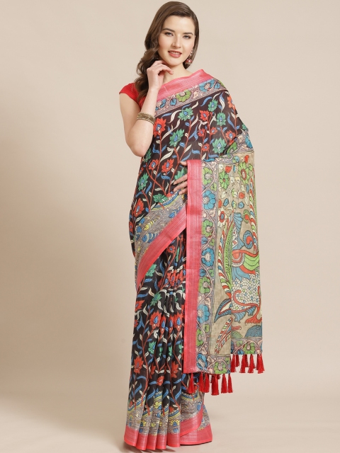 

VASTRANAND Black & Green Kalamkari Printed Saree
