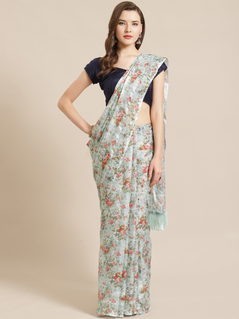 

VASTRANAND Green & Red Floral Printed Saree