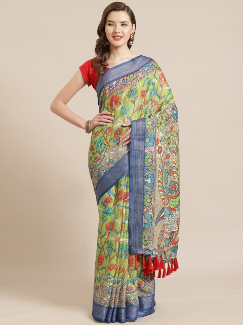 

VASTRANAND Green & Red Kalamkari Printed Saree