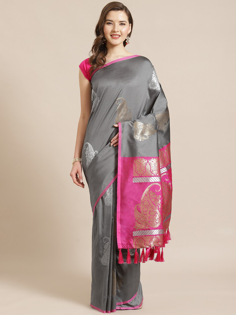 

VASTRANAND Grey & Golden Zari Woven Design Banarasi Saree