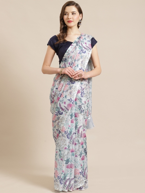 

VASTRANAND White & Blue Floral Printed Saree