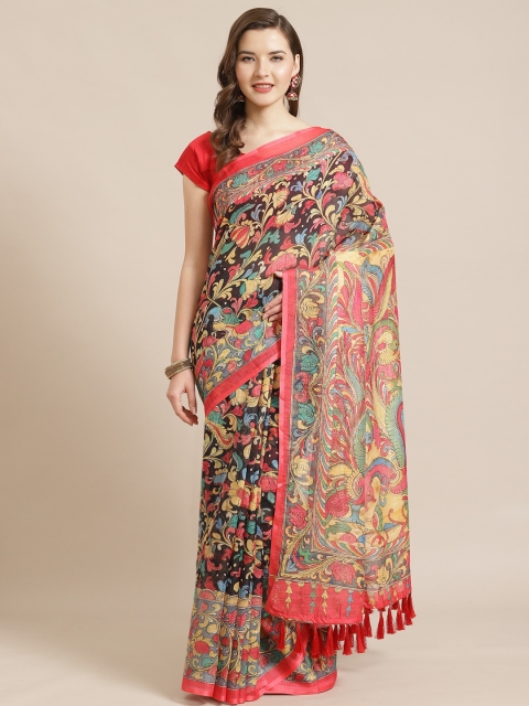 

VASTRANAND Black & Red Kalamkari Printed Saree
