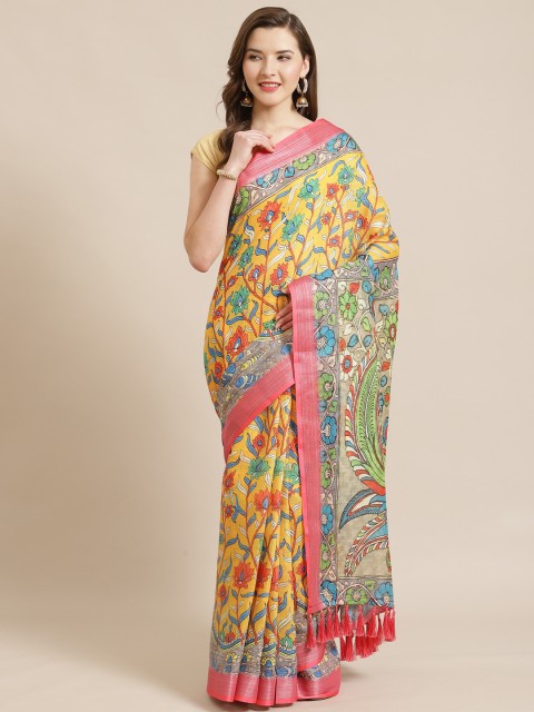 

VASTRANAND Yellow & Red Kalamkari Printed Saree