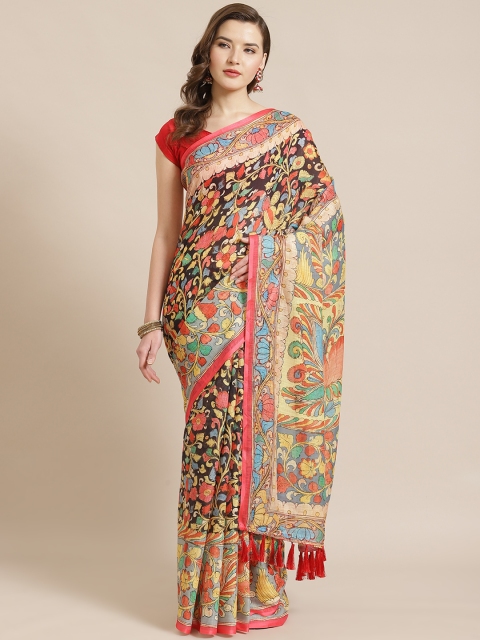 

VASTRANAND Black & Yellow Kalamkari Printed Saree