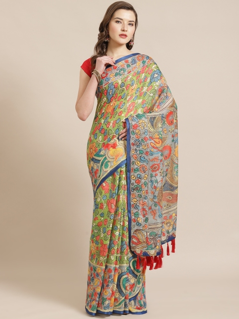 

VASTRANAND Green & Red Kalamkari Printed Saree