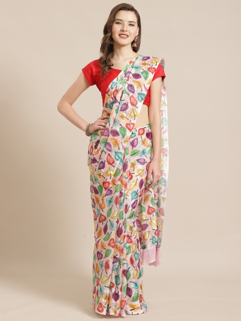 

VASTRANAND Pink & Purple Floral Printed Saree