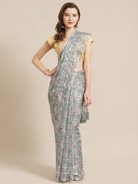 

VASTRANAND Sea Green & Pink Floral Printed Saree