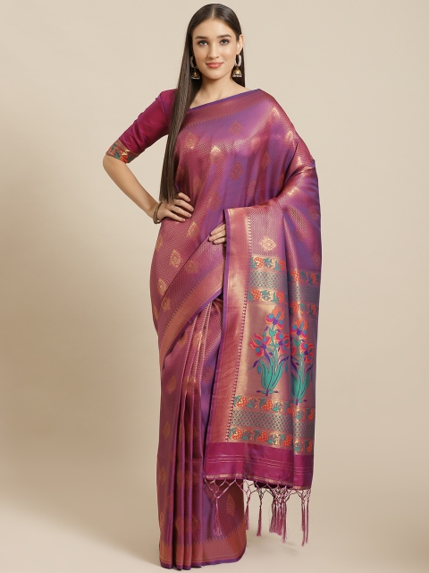 

Saree mall Purple & Golden Woven Design Banarasi Saree