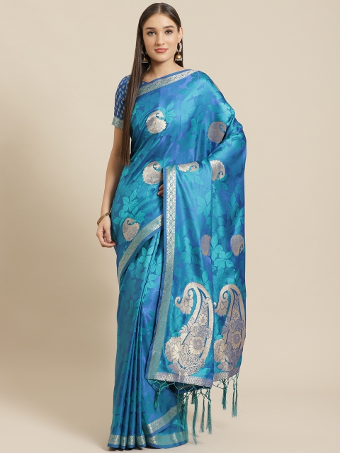 

Saree mall Blue & Golden Paisley Woven Design Banarasi Saree