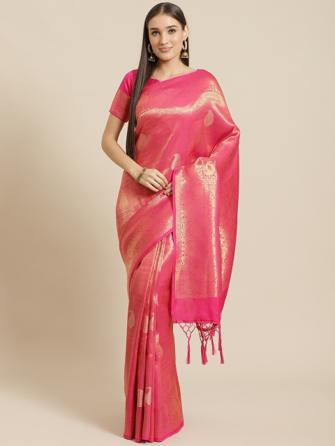 

Saree mall Pink & Golden Paisley Woven Design Banarasi Saree