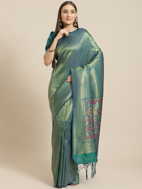 

Saree mall Teal Green & Golden Woven Design Banarasi Saree