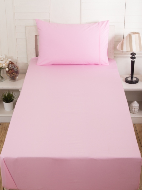 

MASPAR Pink Cotton 200 TC Single Bedsheet with 1 Pillow Cover
