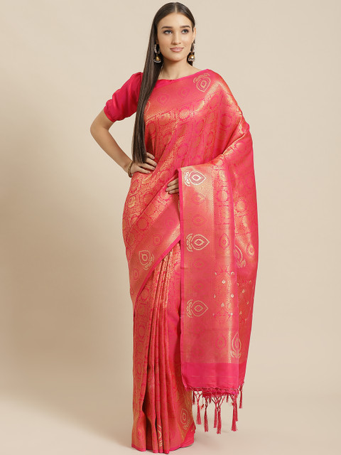 

Saree mall Pink & Golden Woven Design Banarasi Saree
