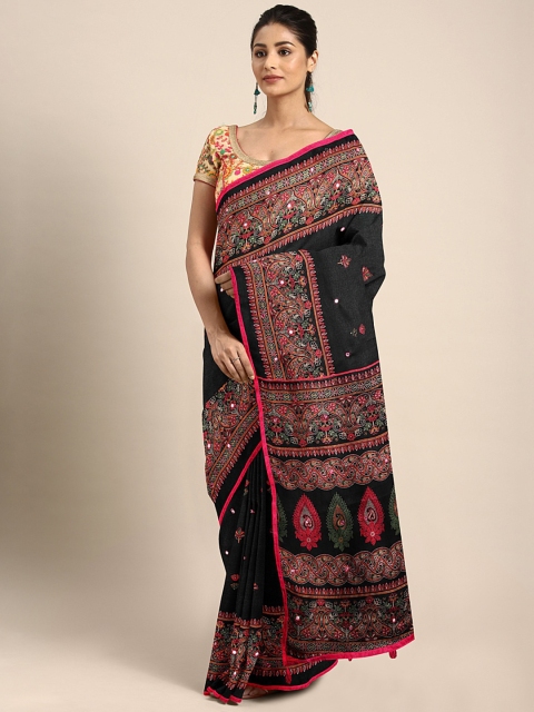 

Mitera Black & Red Printed Saree with Mirror Work