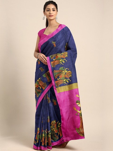 

KALINI Blue & Pink Pure Cotton Printed Saree