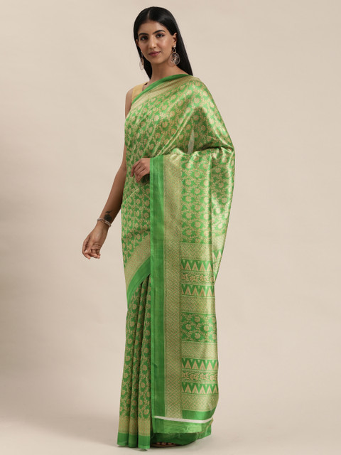 

Mitera Green & Beige Art Silk Printed Saree