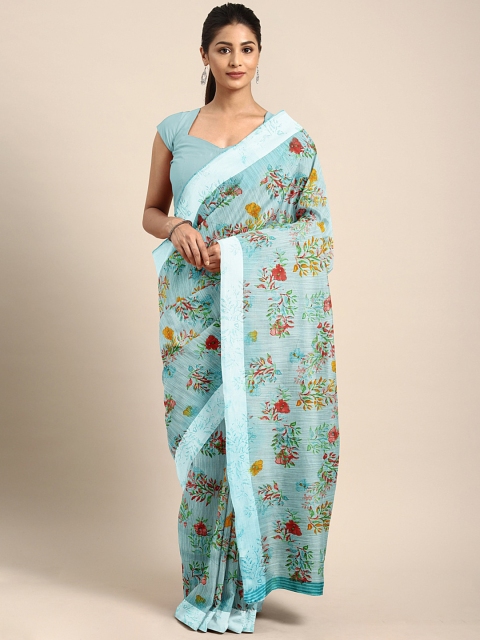 

KALINI Teal Printed Linen Blend Saree