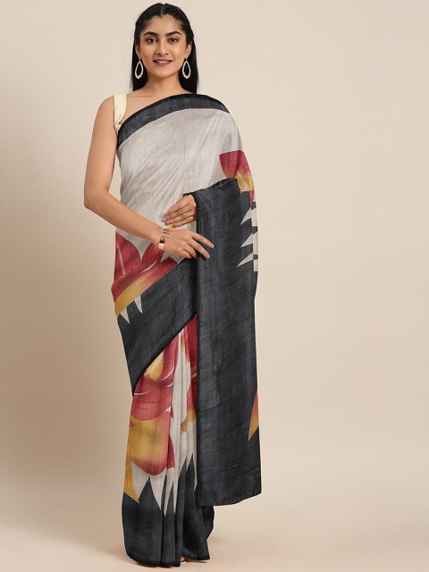 

KALINI Grey & Red Floral Printed Saree