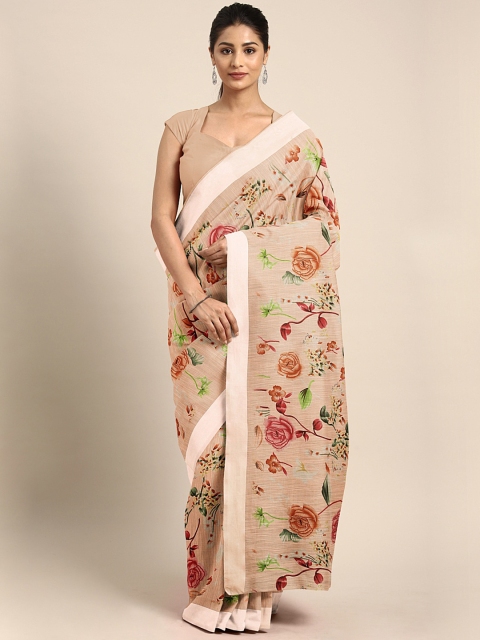 

KALINI Orange Printed Linen Blend Saree