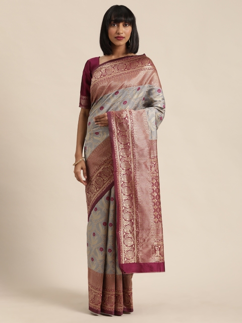 

Sugathari Grey & Magenta Silk Blend Woven Design Banarasi Saree