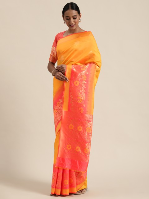 

Sugathari Yellow & Pink Woven Design Banarasi Celebrity Saree