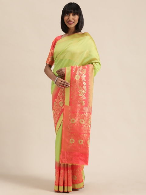 

Sugathari Lime Green & Gold-Toned Silk Blend Woven Design Kanjeevaram Saree