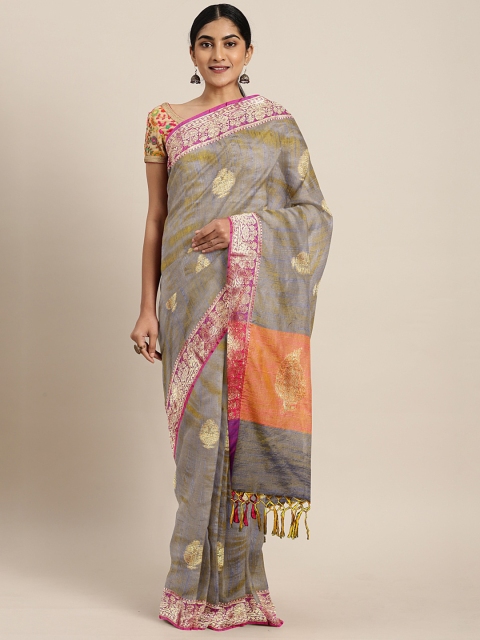 

aamna Grey & Golden Woven Design Banarasi Saree