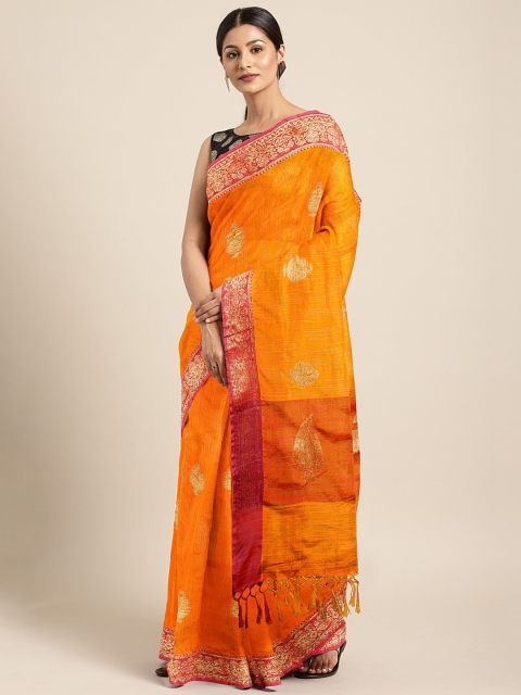 

aamna Mustard Yellow Woven Design Banarasi Saree