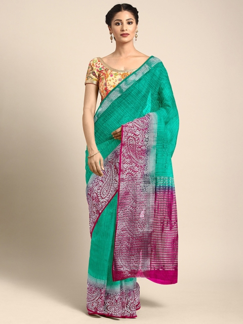 

aamna Green & Pink Solid Mysore Silk Saree