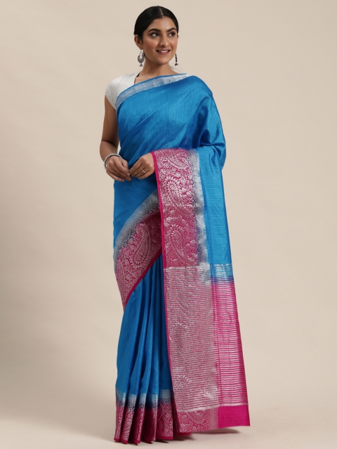 

aamna Blue & Pink Solid Mysore Silk Saree