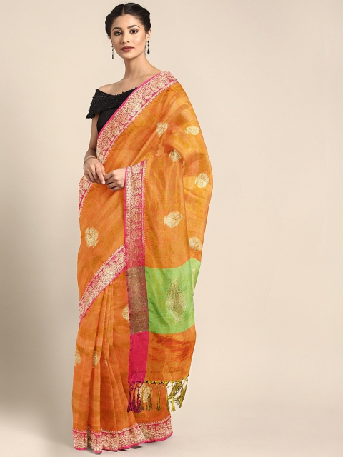 

aamna Orange & Golden Woven Design Banarasi Saree