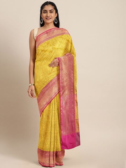 

aamna Yellow Woven Design Kanjeevaram Saree