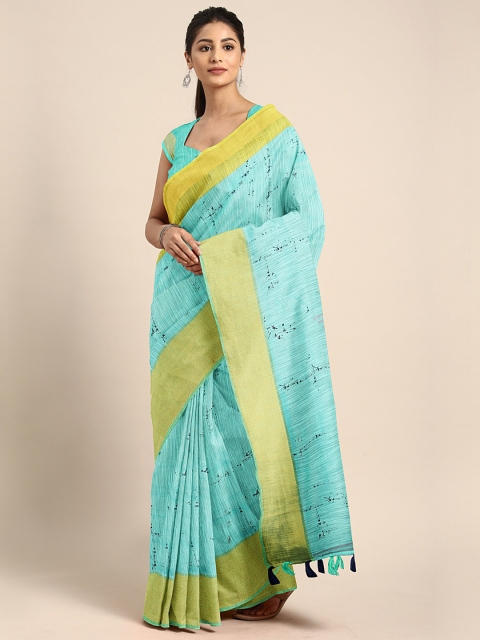 

Triveni Turquoise Blue & Lime Green Pure Cotton Printed Saree