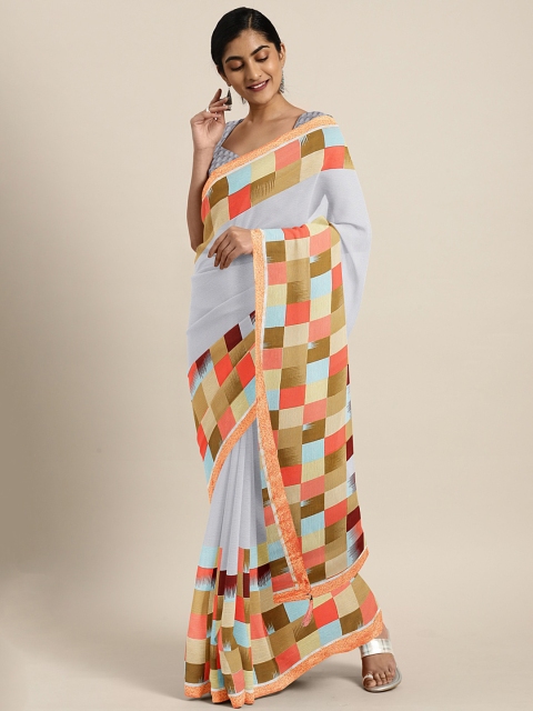 

Triveni Grey & Multicoloured Pure Chiffon Printed Saree