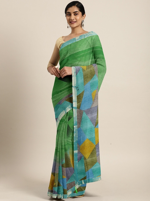

Triveni Green & Blue Pure Chiffon Printed Saree