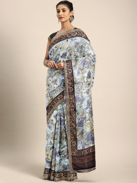 

Triveni Grey & Cream-Coloured Printed Chanderi Saree