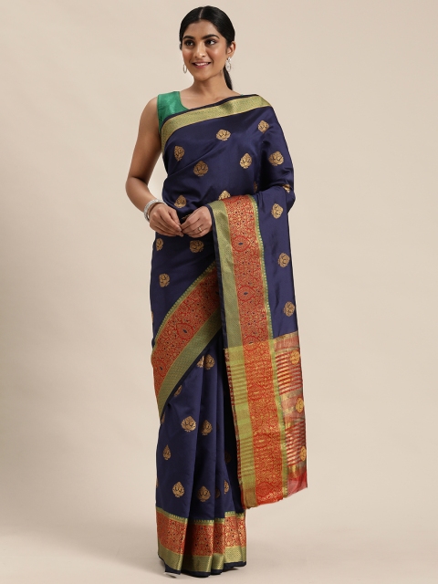 

Triveni Navy Blue & Golden Poly Silk Woven Design Paithani Saree