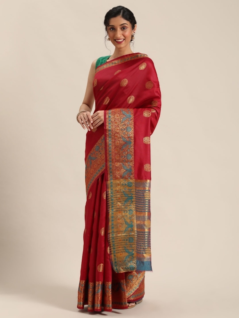 

Triveni Maroon & Gold-Toned Woven Design Paithani Saree